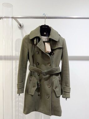 🚩steal Burberry Olive Green Double-Breasted Trench Coat
